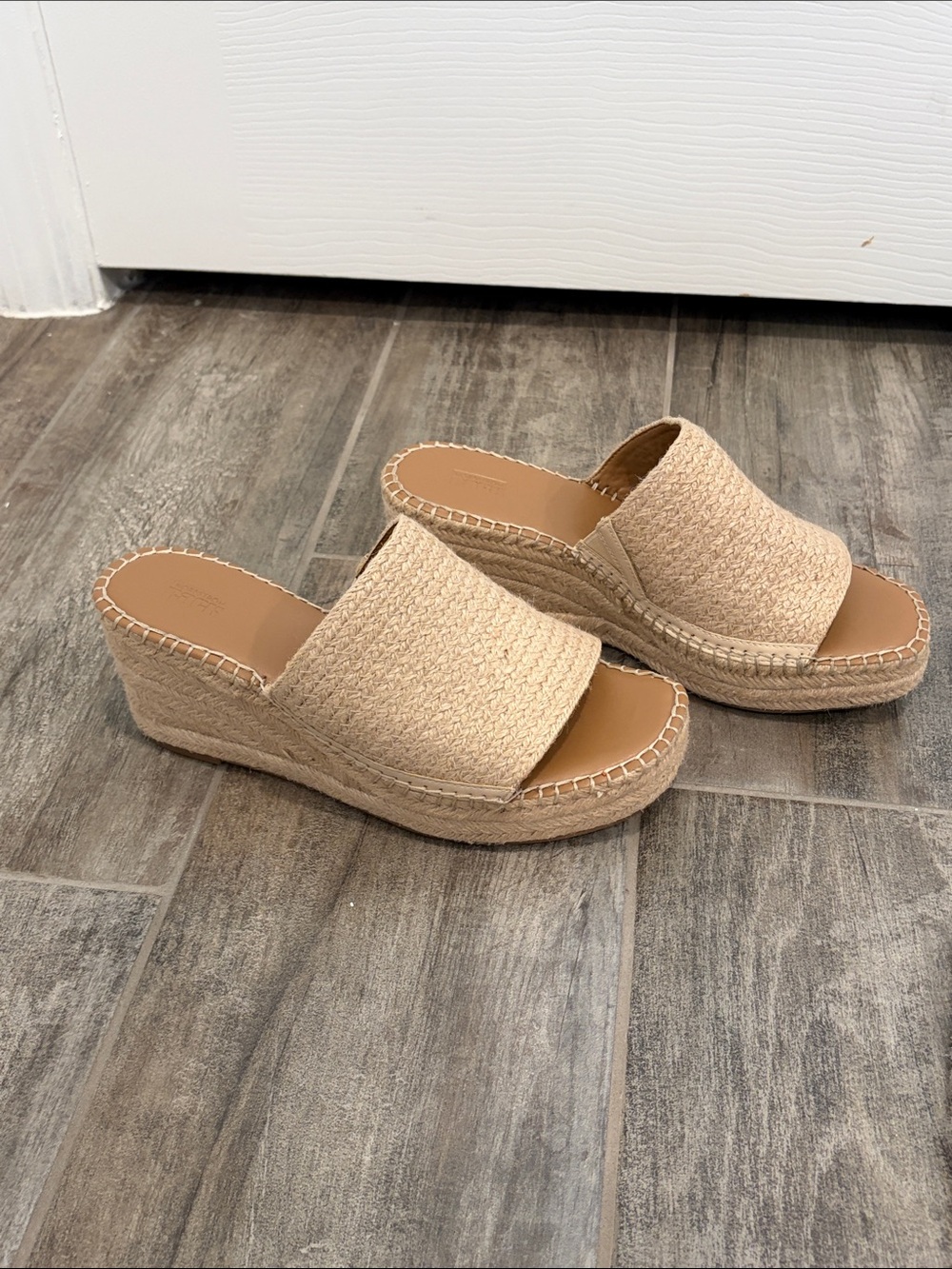 Women's Beige Espadrille Wedge Slide Sandals